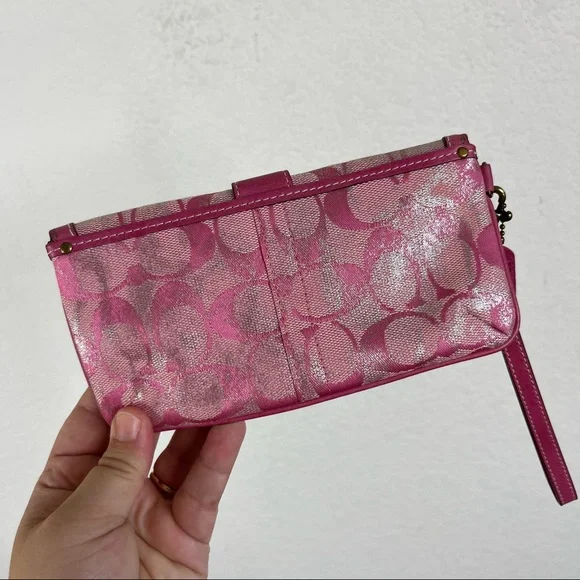 COACH NY Metallic Monogram Signature C Wristlet Wallet Clutch - Picture 3 of 5